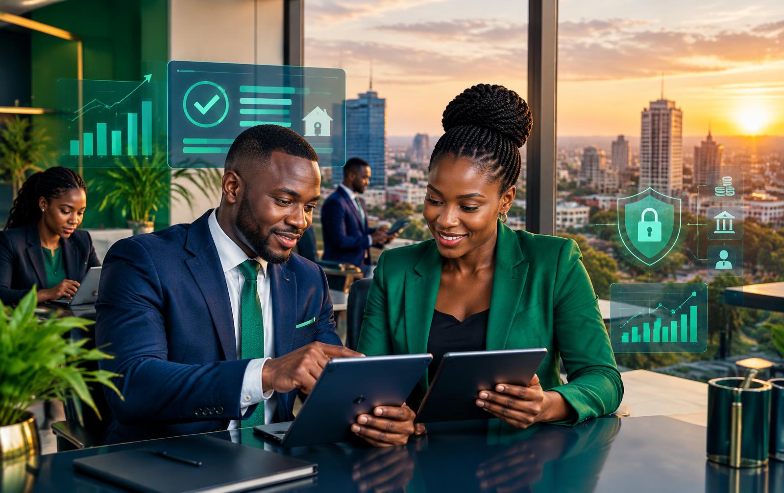 Nexus Credit loan officers supporting Zambian customers with secure digital finance tools